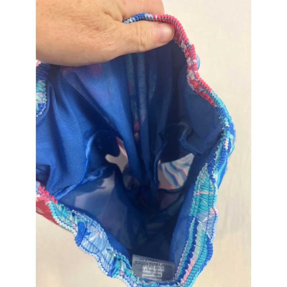 Vineyard Vines Boys Tropical Floral Swim Trunks Blue Pink Size 6